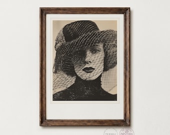 Vintage Sepia Portrait Print | Woman in Veil (Digital Download)