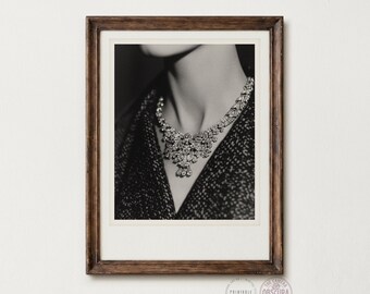 Vintage Glamour Diamond Necklace Photo Art | Retro Fashion Portrait (Digital Download)