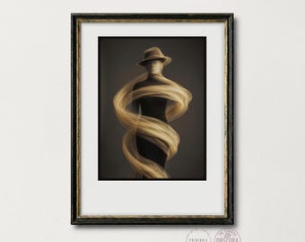 Woman in Hat Abstract Wall Art, Ethereal Fashion Portrait, Vintage Sepia Print (Digital Download)