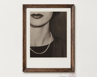 Vintage Glamour Portrait Print | Woman with Pearls (Digital Download)