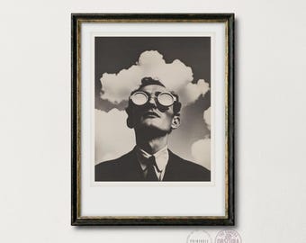 Surrealist Man Portrait Print | Magritte Inspired Dark Art | Vintage Photography (Digital Download)