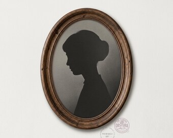 Vintage Woman Silhouette Art Print | Black and White Portrait (Digital Download)