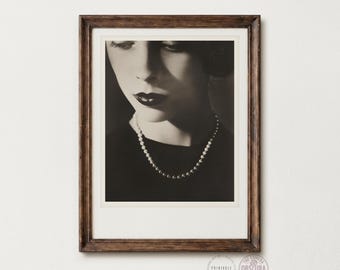 Vintage Glamour Portrait Print | Woman with Pearls (Digital Download)
