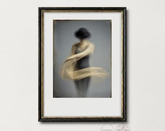 Woman in Hat Wall Art, Vintage Fashion Portrait Print, Beige Decor (Digital Download)