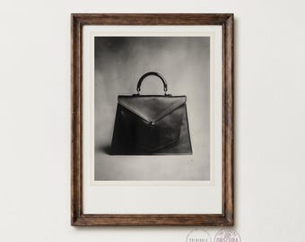 Vintage Leather Handbag Still Life Print | Black and White Art (Digital File)