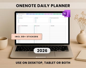 OneNote 2026 Daily Planner Template, incl Digital Stickers