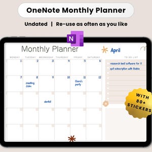 OneNote Monthly Planner, OneNote Planner, OneNote Templates, Horizontal, Landscape | For Windows Computer, iPad, Android, Mac, PC