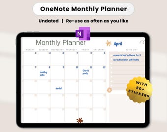 OneNote Monthly Planner Template with Stickers (Digital Download)