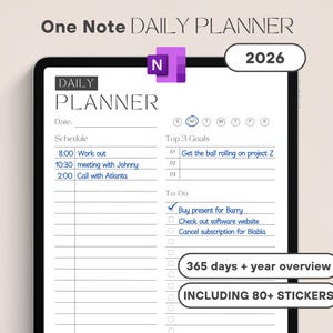 Mall för dagsplanering i OneNote 2026, digital nedladdning