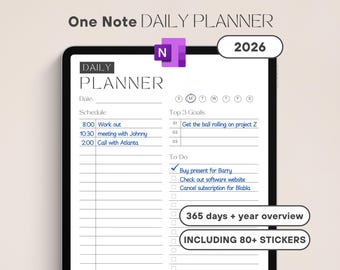 Modello di pianificatore giornaliero OneNote 2026, download digitale