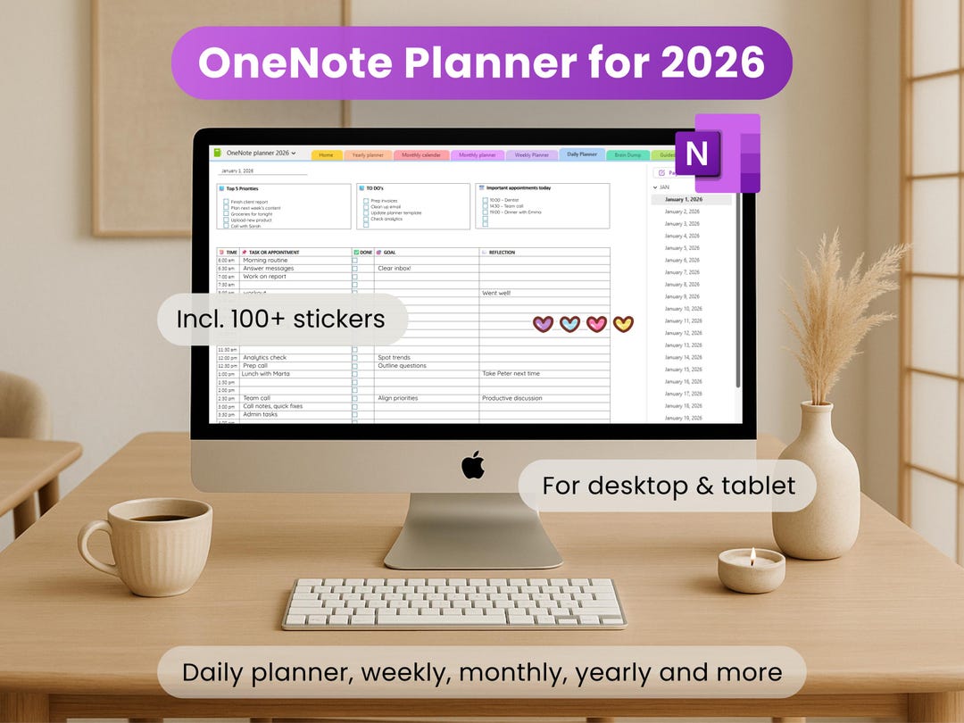 Background Onenote Weekly Onenote Planner 2026, Daily, Weekly, Monthly, Yearly, Hyperlinked ...