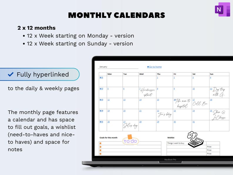 Onenote Planner 2026 Professional One Note Template, Hyperlinked ...
