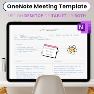 Appunti delle riunioni di OneNote, modello di appunti delle riunioni di OneNote, registro delle riunioni per OneNote, ordine del giorno delle riunioni / per iPad, Android, Mac, PC, Windows