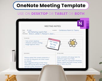OneNote Meeting Notes Template, Digital Meeting Agenda | for iPad, Mac, PC, Windows, etc