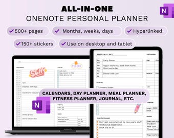 Ultimate all-in-one OneNote personal life planner, 2026, hyperlinked, desktop & tablet, PC and Mac