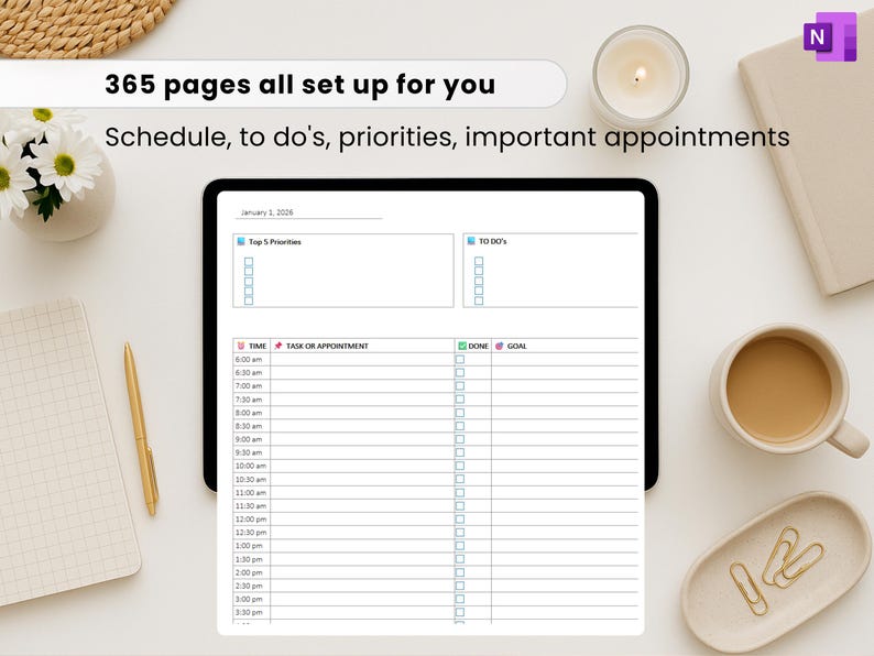 Visual Daily Planner Onenote Onenote 2026 Daily Planner Template, Incl Digital Stickers - Etsy