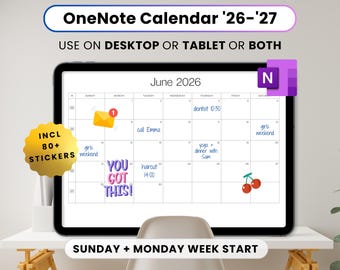 OneNote Calendar 2026 + 2027, Monthly Planner, Template, PC, Mac, Desktop, Tablet, iPad (Digital Download)