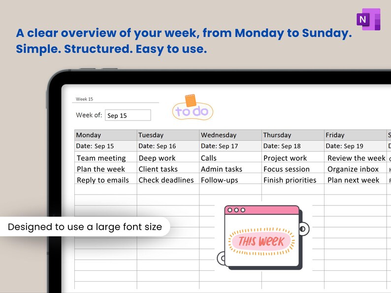 Onenote Weekly Planner Template - Designed for Better Readability - Use ...