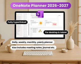 OneNote Template 2026 - 2027, Daily, Weekly, Monthly Planner, Fully Hyperlinked, Monday week start