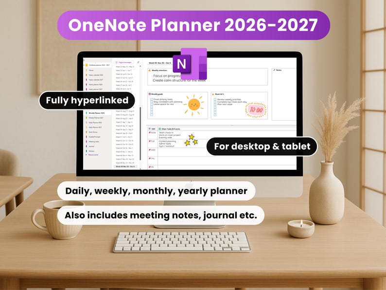 Onenote 2027 Tutorials Onenote Template 2026 - 2027, Daily, Weekly, Monthly Planner, Fully ...