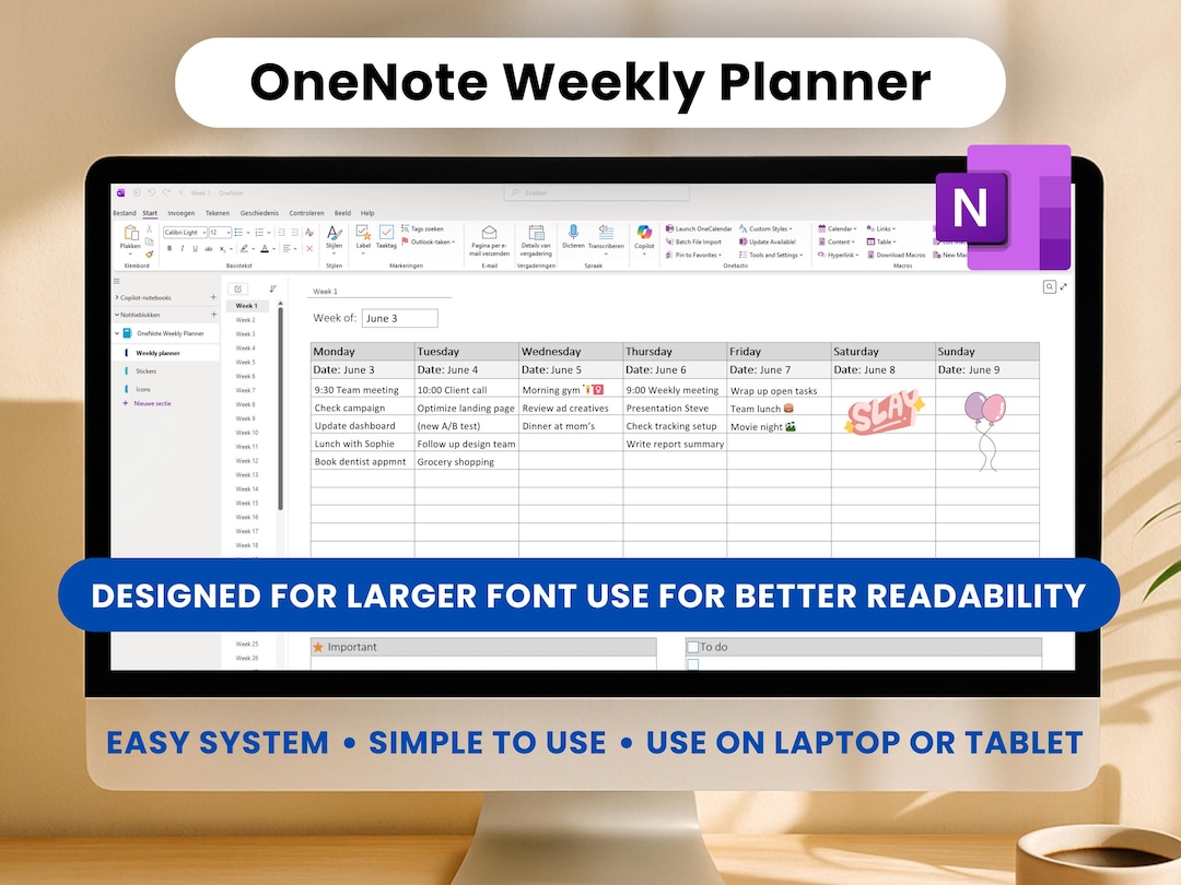 Onenote Weekly Planner Template - Designed for Better Readability - Use ...