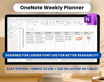 OneNote Weekly Planner Template - Designed for better readability - Use with large font - Senior-friendly, - For visually impaired