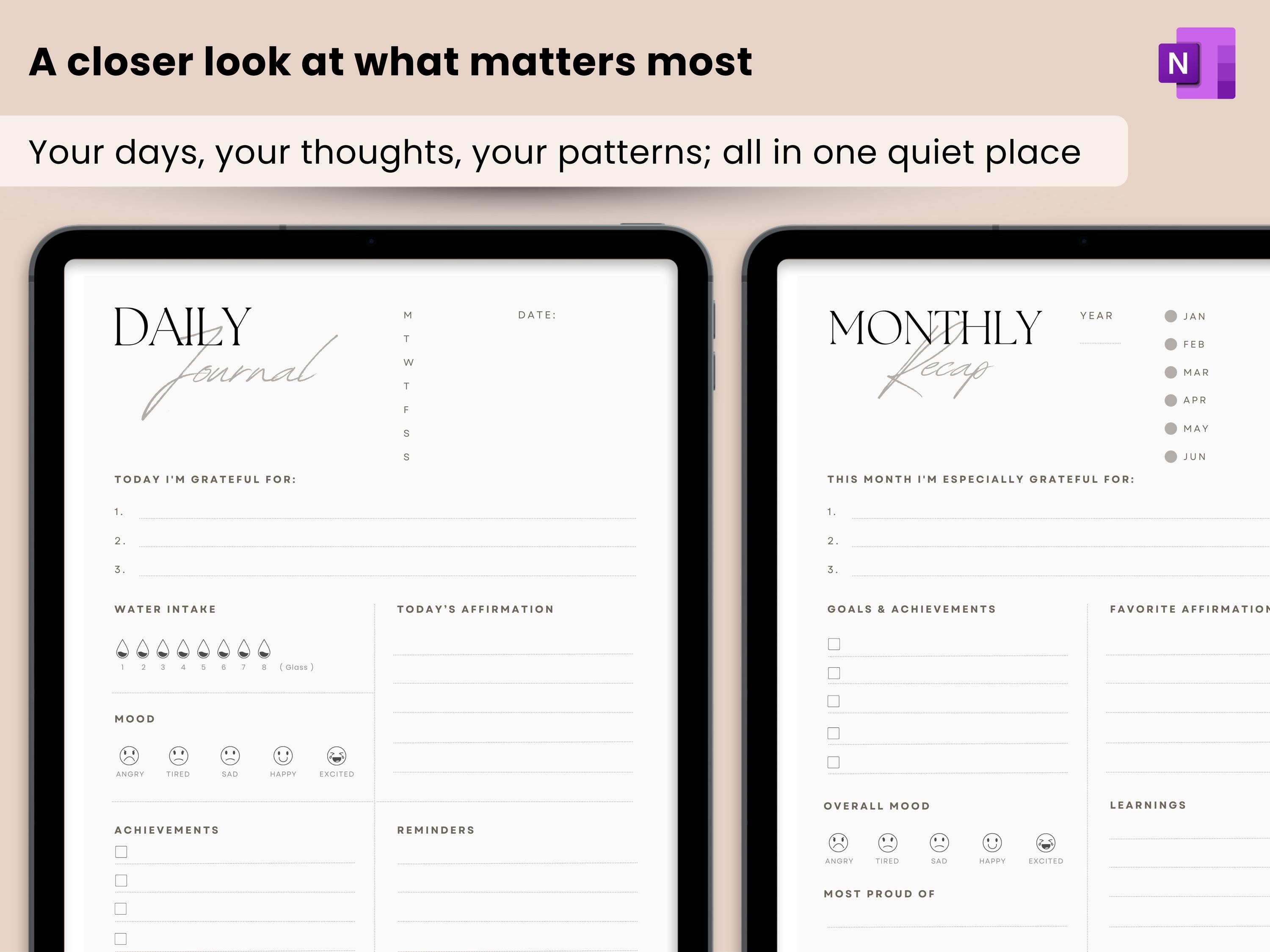 Onenote Journal Template: Digital Daily & Monthly Planner With Stickers ...