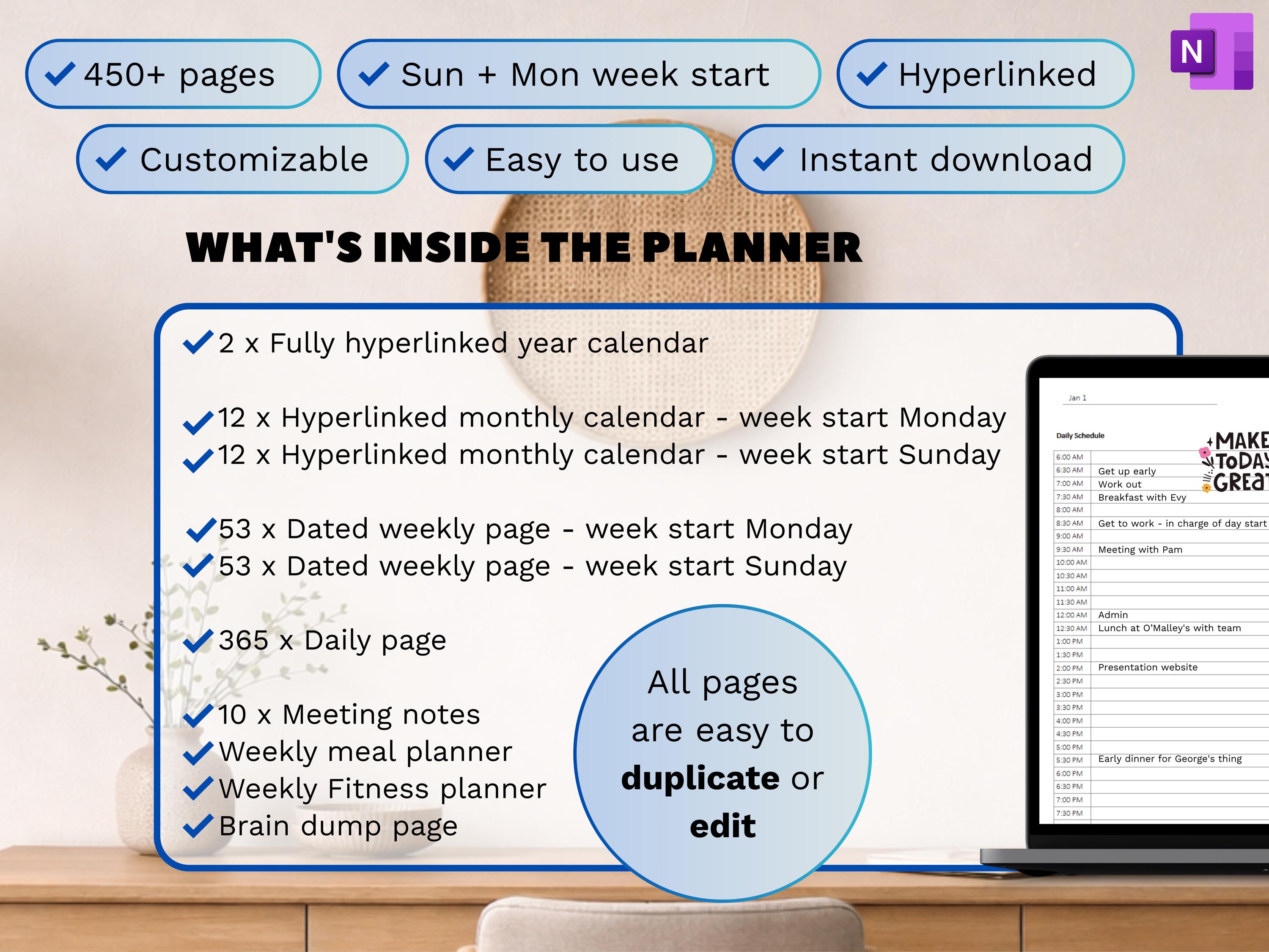 Onenote 2026 Professional Planner, One Note Template, Hyperlinked ...