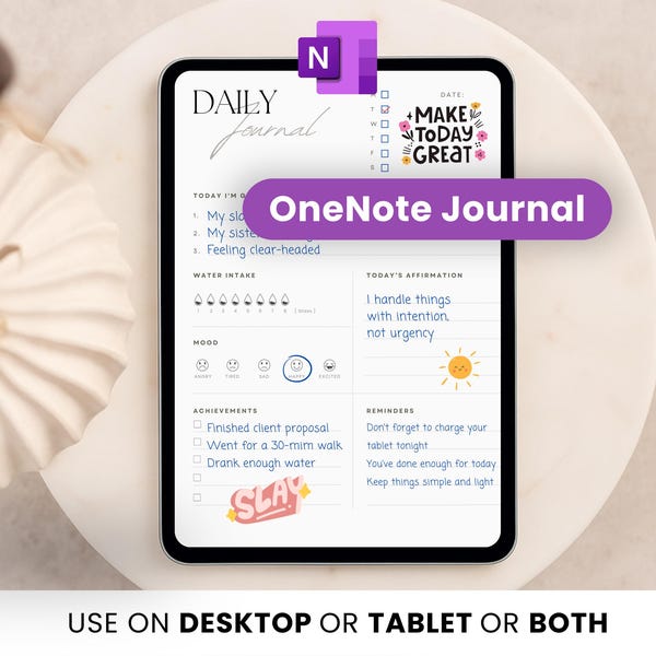 OneNote-dagboeksjabloon: digitale dag- en maandplanner met stickers (digitale download)