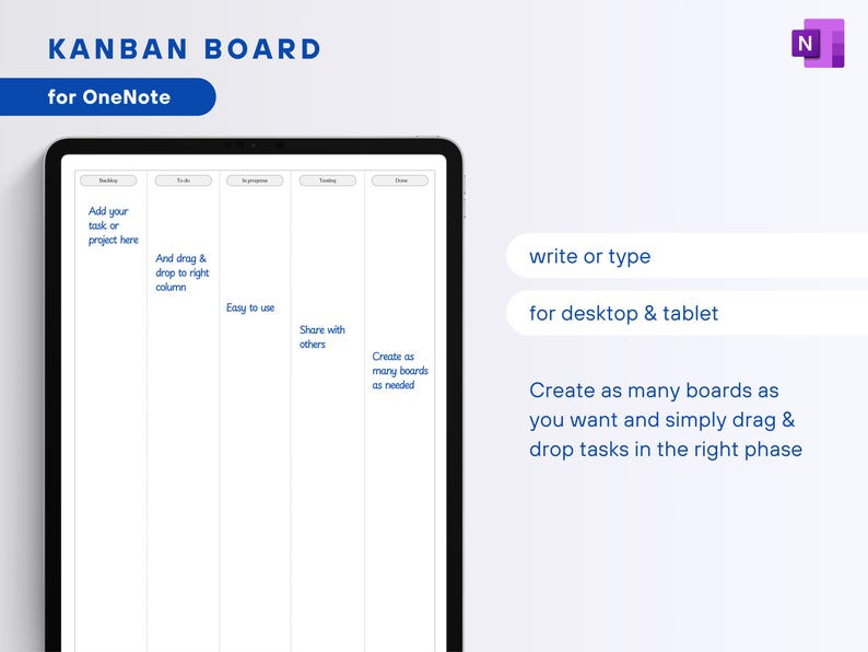 Onenote Kanban Board Template, Task List (digital Download) - Etsy