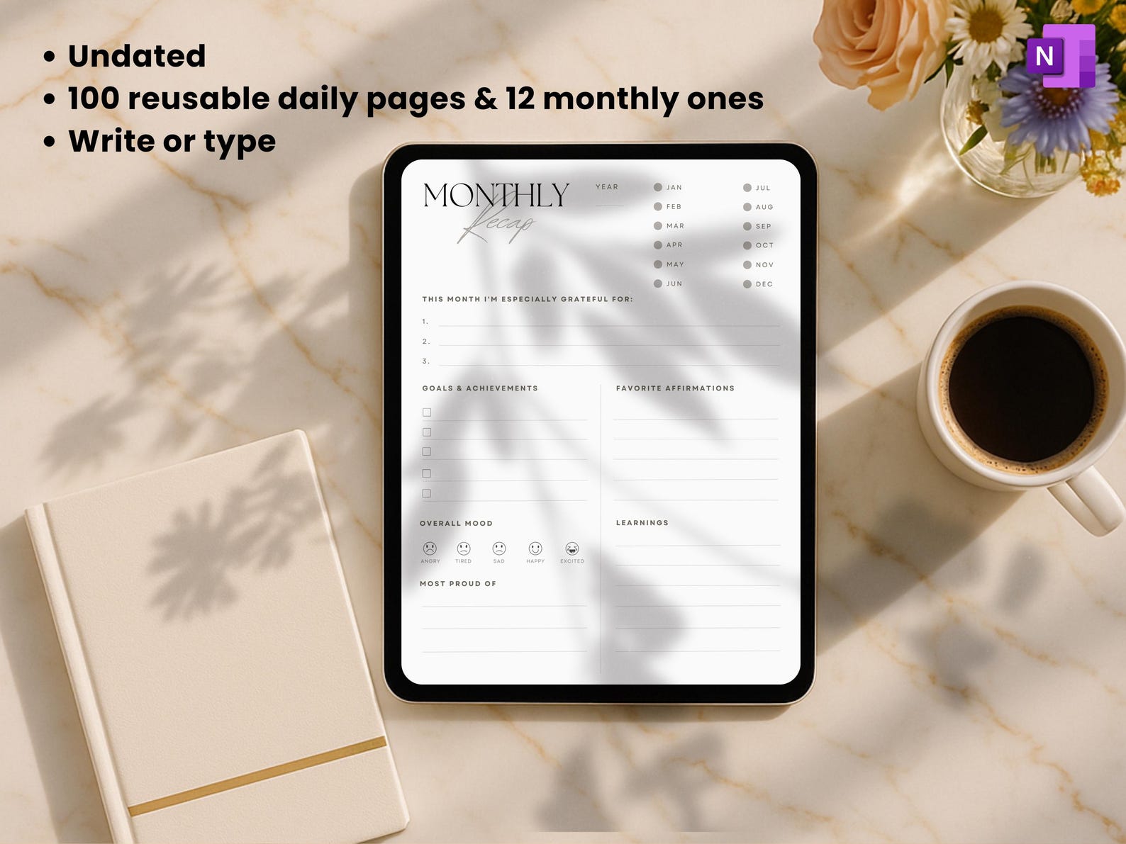 Onenote Journal Template: Digital Daily & Monthly Planner With Stickers ...