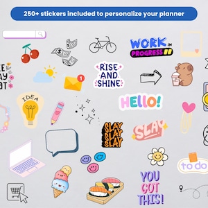 onenote template, onenote planner, onenote adhd planner with stickers