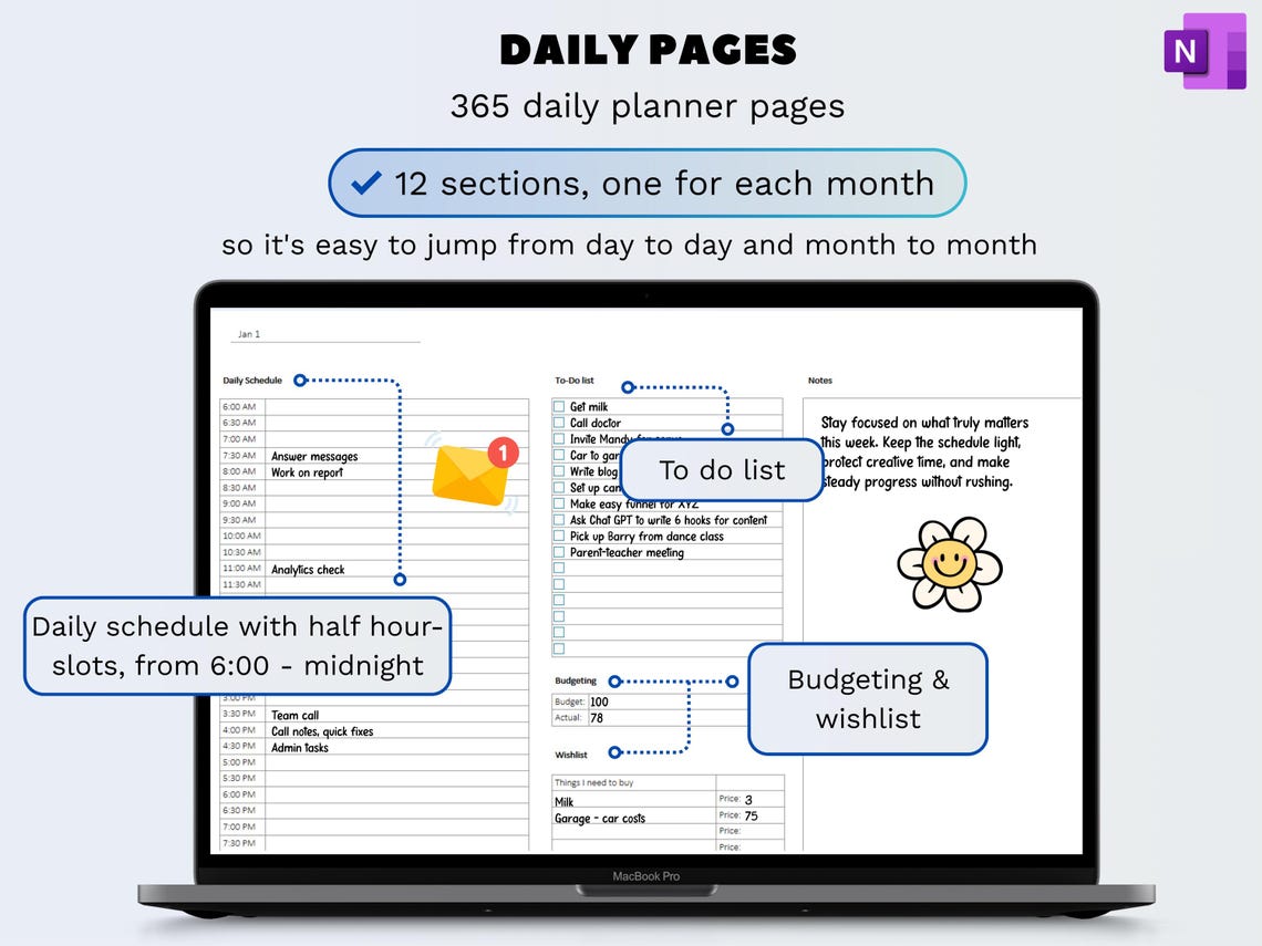 Creative One Notes Onenote Planner 2026 Professional One Note Template, Hyperlinked ...
