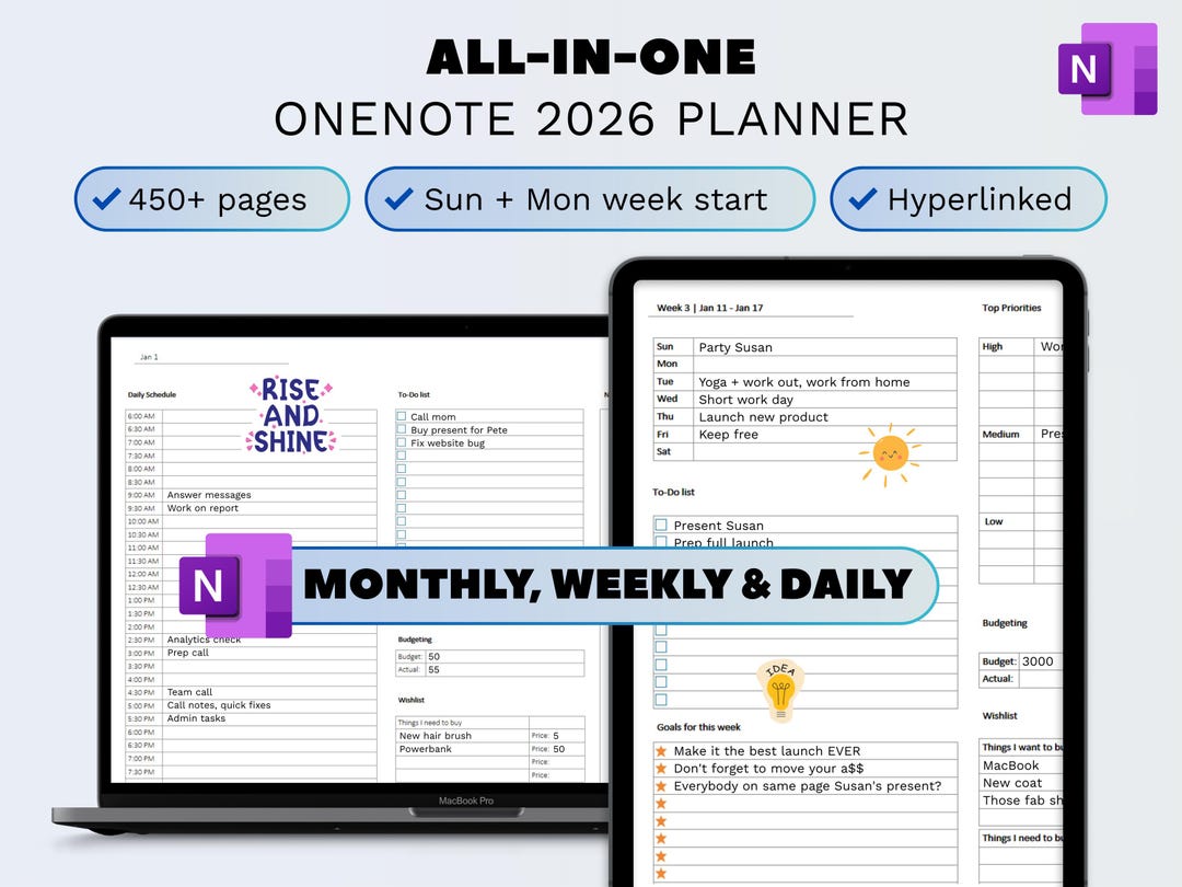 Onenote Planner 2026 Professional One Note Template, Hyperlinked ...