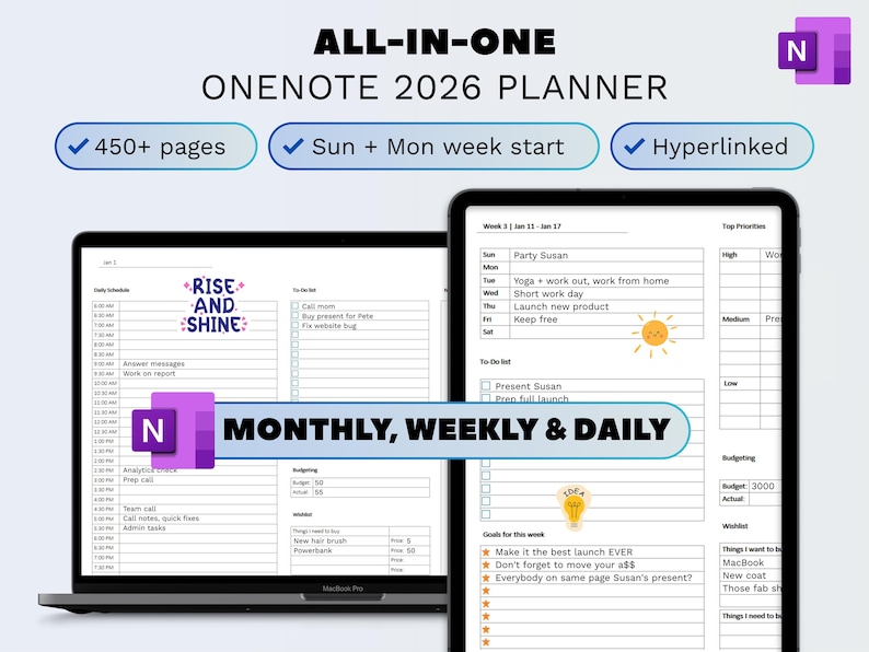 Onenote Planner 2026 Professional One Note Template, Hyperlinked ...