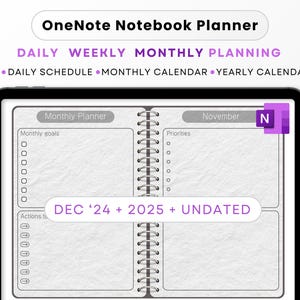 OneNote Digital Planner 2025 + Undated + Dec &#39;24, OneNote Planner, One Note Template, OneNote Calendar, Hyperlinked | iPad, Android, Mac, PC