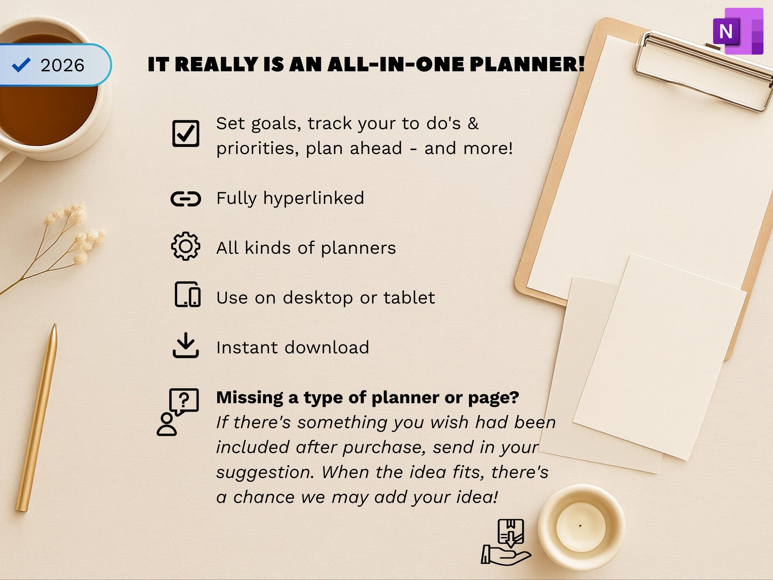 Onenote 2026 Professional Planner, One Note Template, Hyperlinked ...