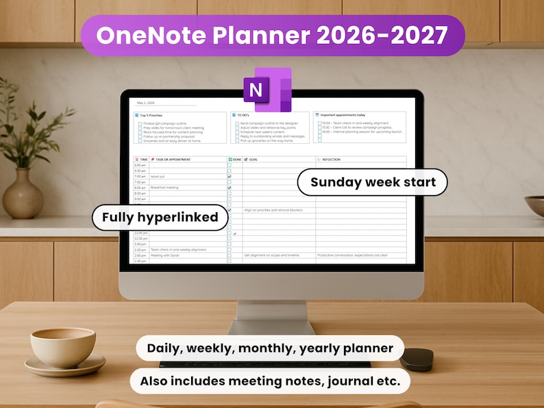 Onenote 2027 Tutorials Onenote Template 2026 - 2027, Fully Hyperlinked, Sunday Week Start - Etsy