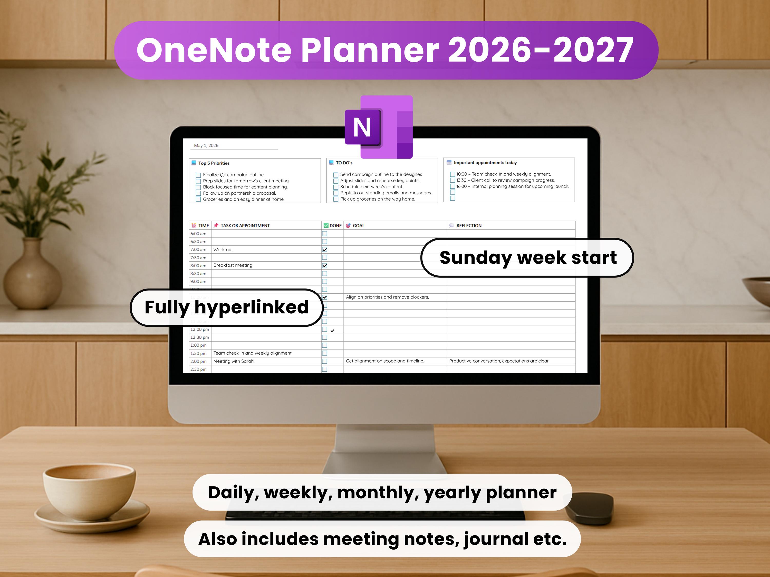 Onenote Weekly Plan Background Onenote Template 2026 - 2027, Fully Hyperlinked, Sunday Week Start - Etsy