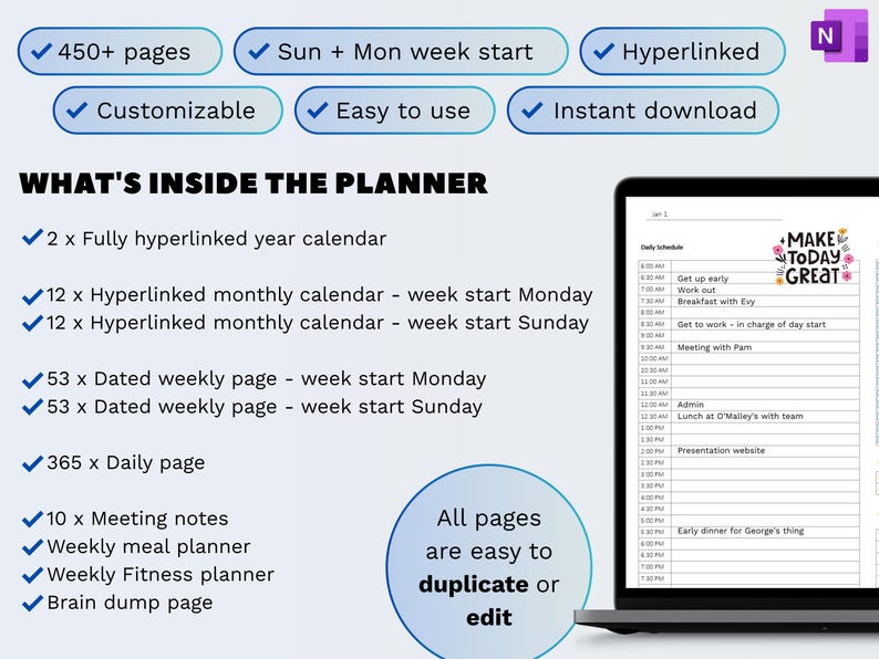 Onenote Planner 2026 Professional One Note Template, Hyperlinked ...