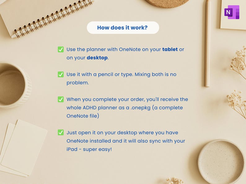 Hyperlinked OneNote planner for ADHD productivity and goal setting