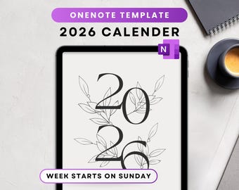 OneNote Calendar 2026 Template - Monthly planner for desktop & tablet