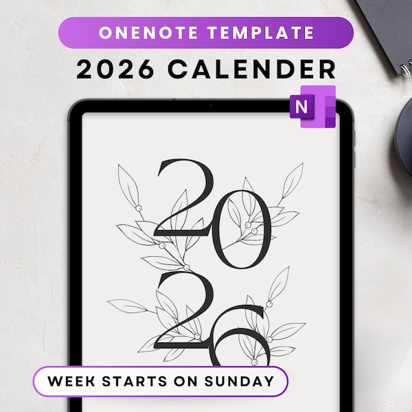 Sjabloon OneNote-kalender 2026: maandplanner voor desktop en tablet