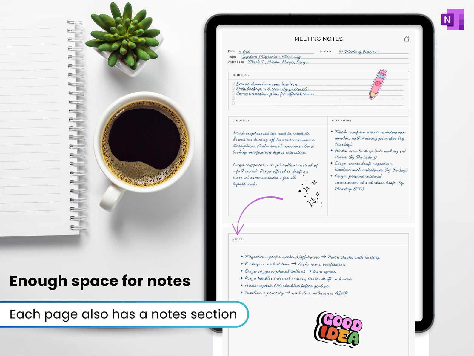 Onenote Meeting Notes Template, Digital Meeting Agenda | for Ipad, Mac ...