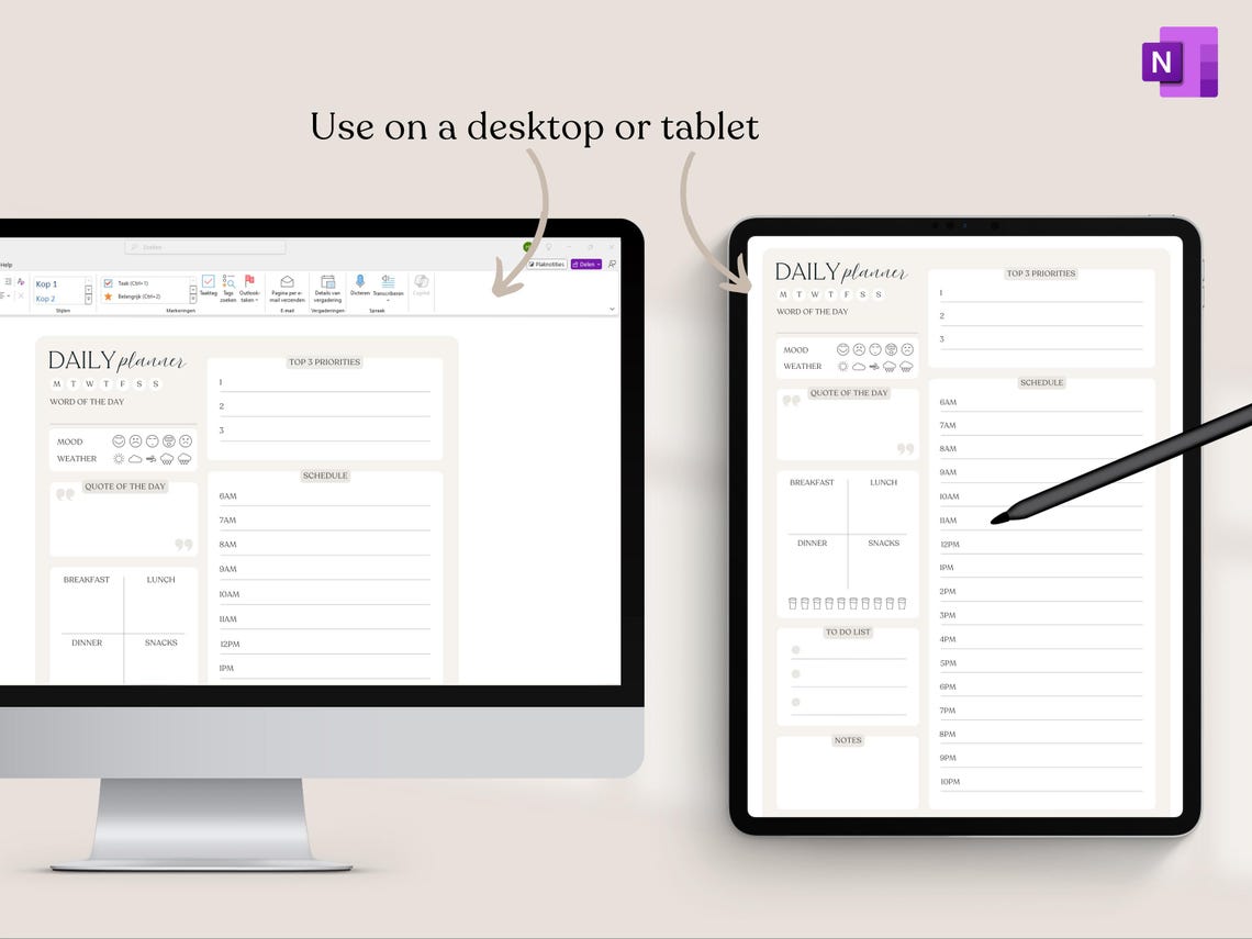 Onenote 2025 Daily Planner, Reusable Template, 80+ Stickers (digital ...
