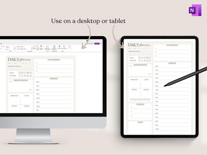Onenote 2025 Daily Planner, Reusable Template, 80+ Stickers (digital ...