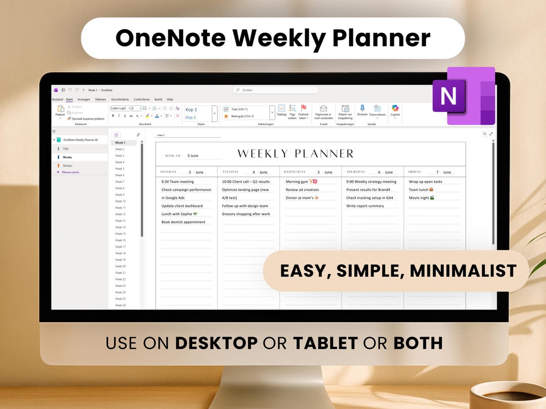 Onenote Weekly Planner Template | Digital Stickers (digital Download ...
