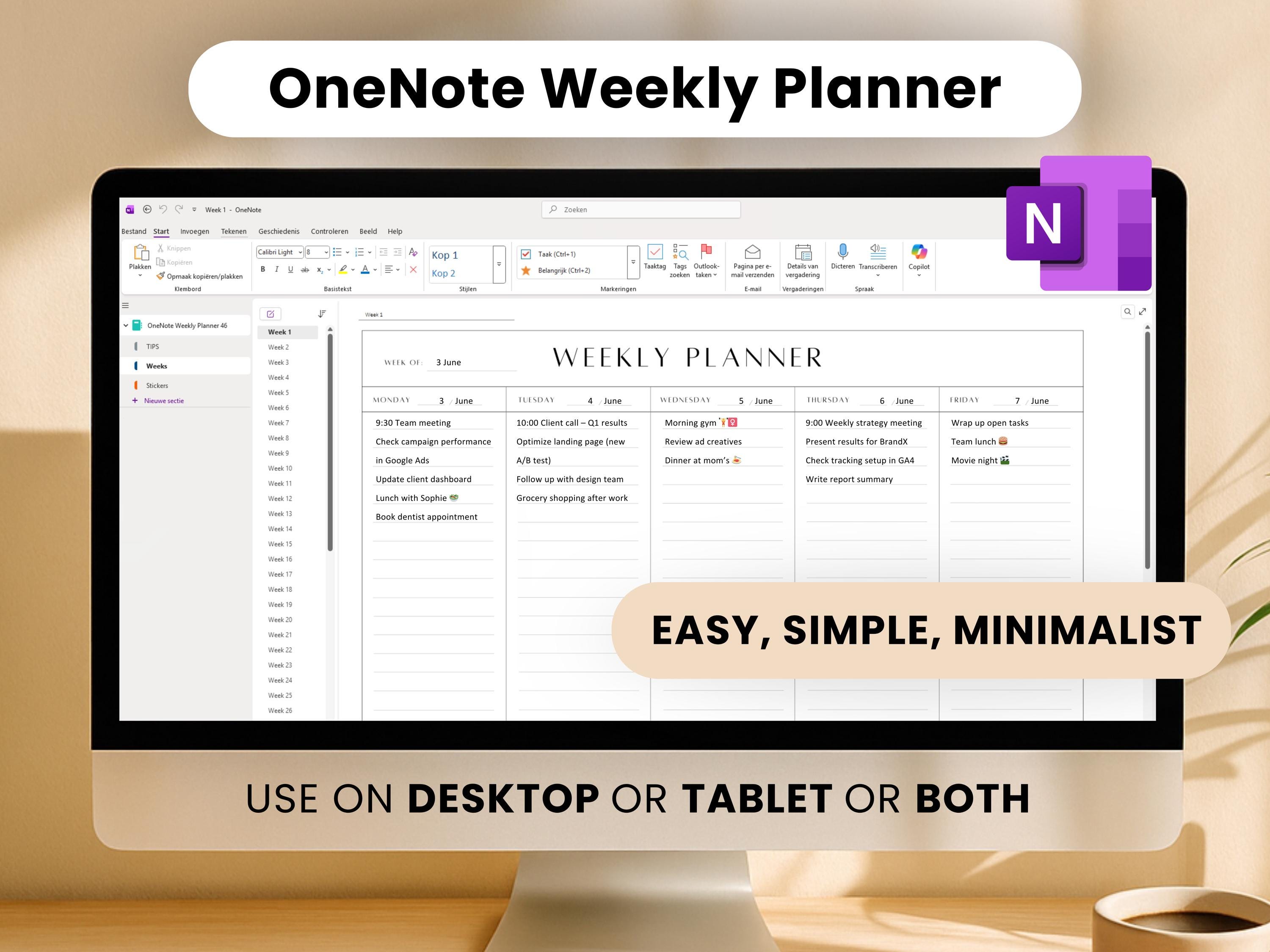 Onenote Weekly Planner Template | Digital Stickers (digital Download ...