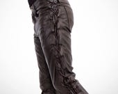 Men's Black Lace-up Leather Pants - Slim Fit Biker Motorcycle