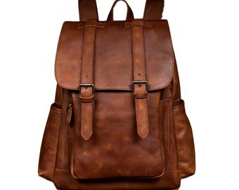 Personalized Leather Travel Backpack , Full Grain Brown Leather Backpack, School Bag, Shoulder Laptop Backpack,Office Backpack ,Gift for Him